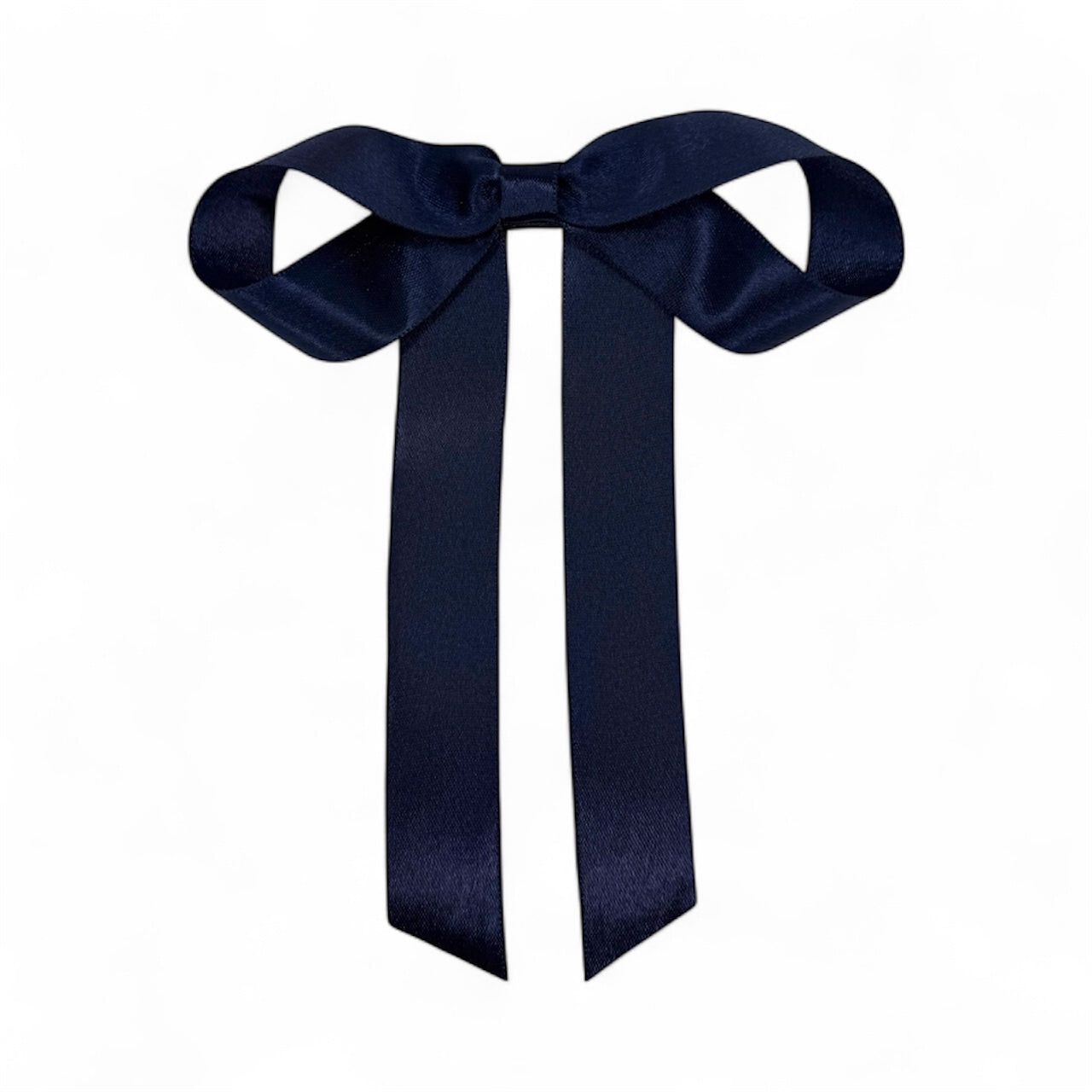 Draped Satin Navy Long Tail Bow