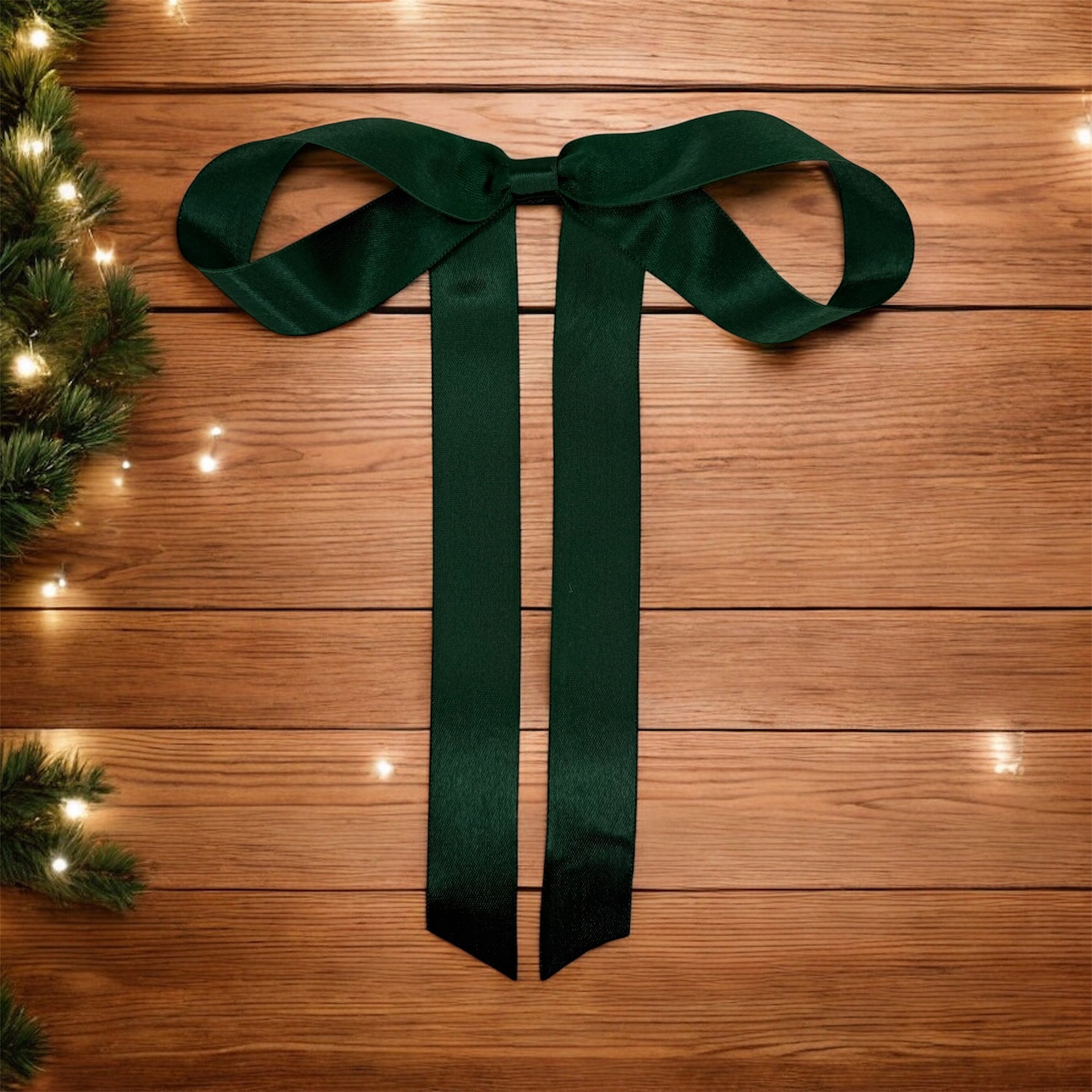 Draped Satin Green Long Tail Bow