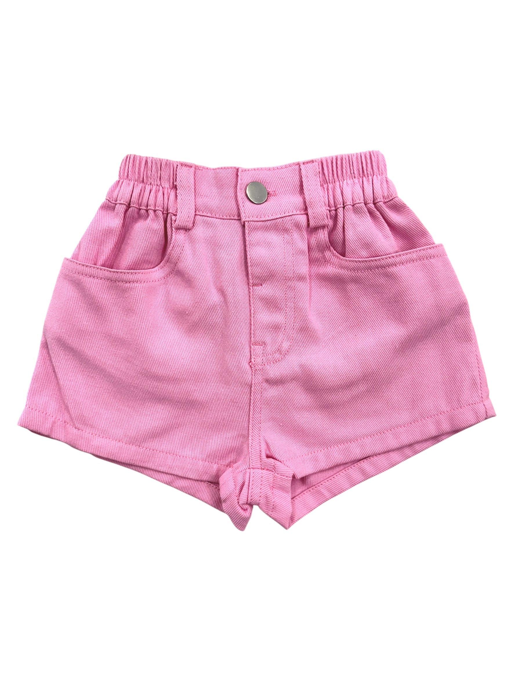 Pink Elastic Waist Denim Shorts