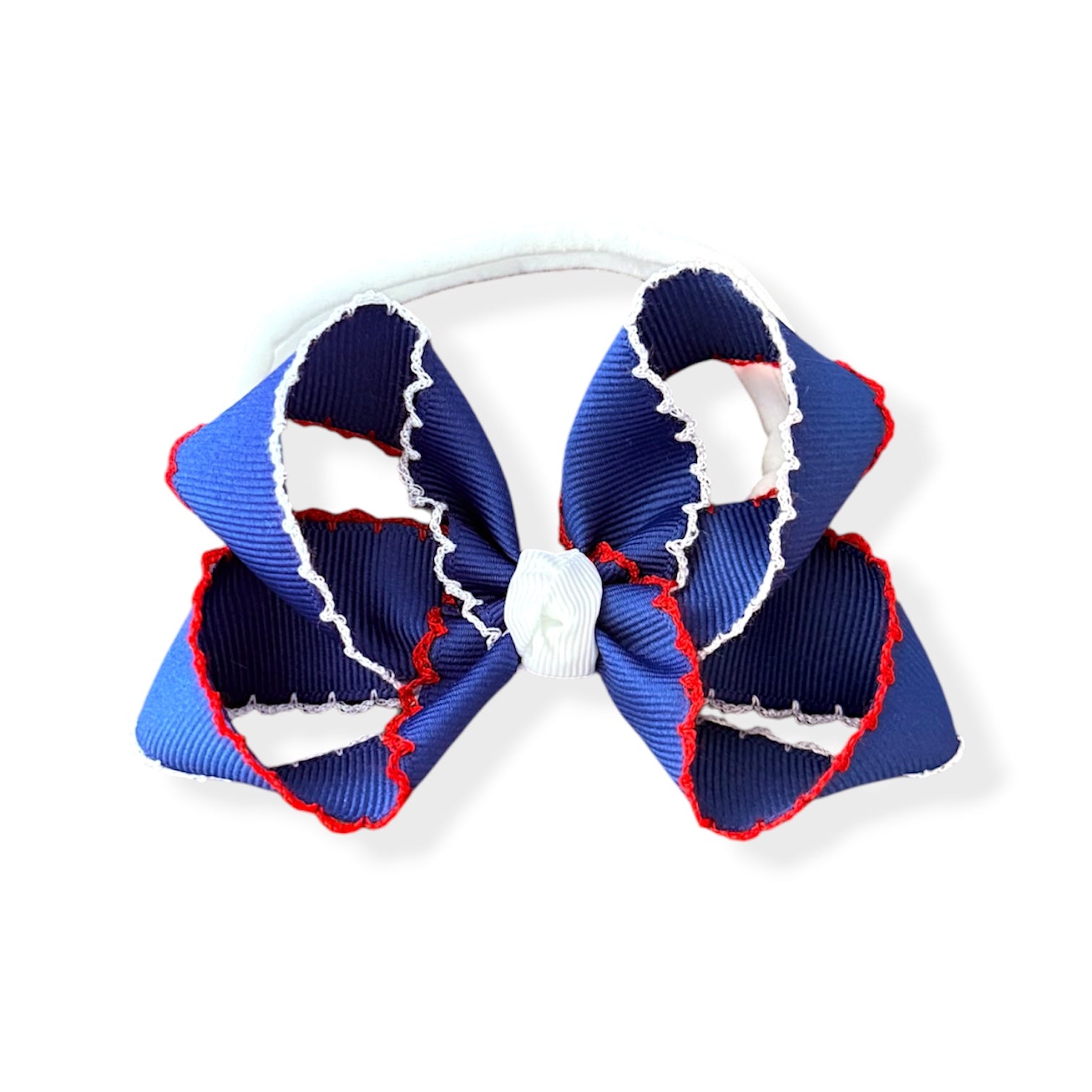Toddler Royal Blue Patriotic Moonstitch Bow w/Nylon Headband