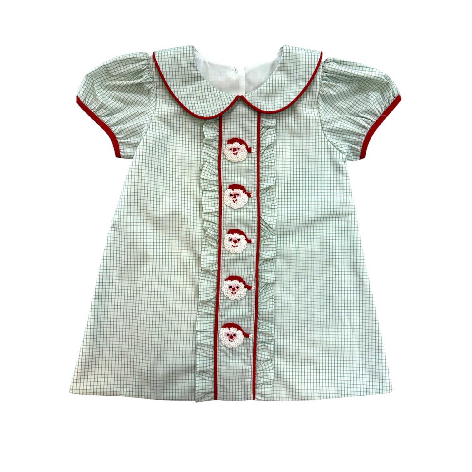 Green Classic St. Nick Collared Ruffle Dress