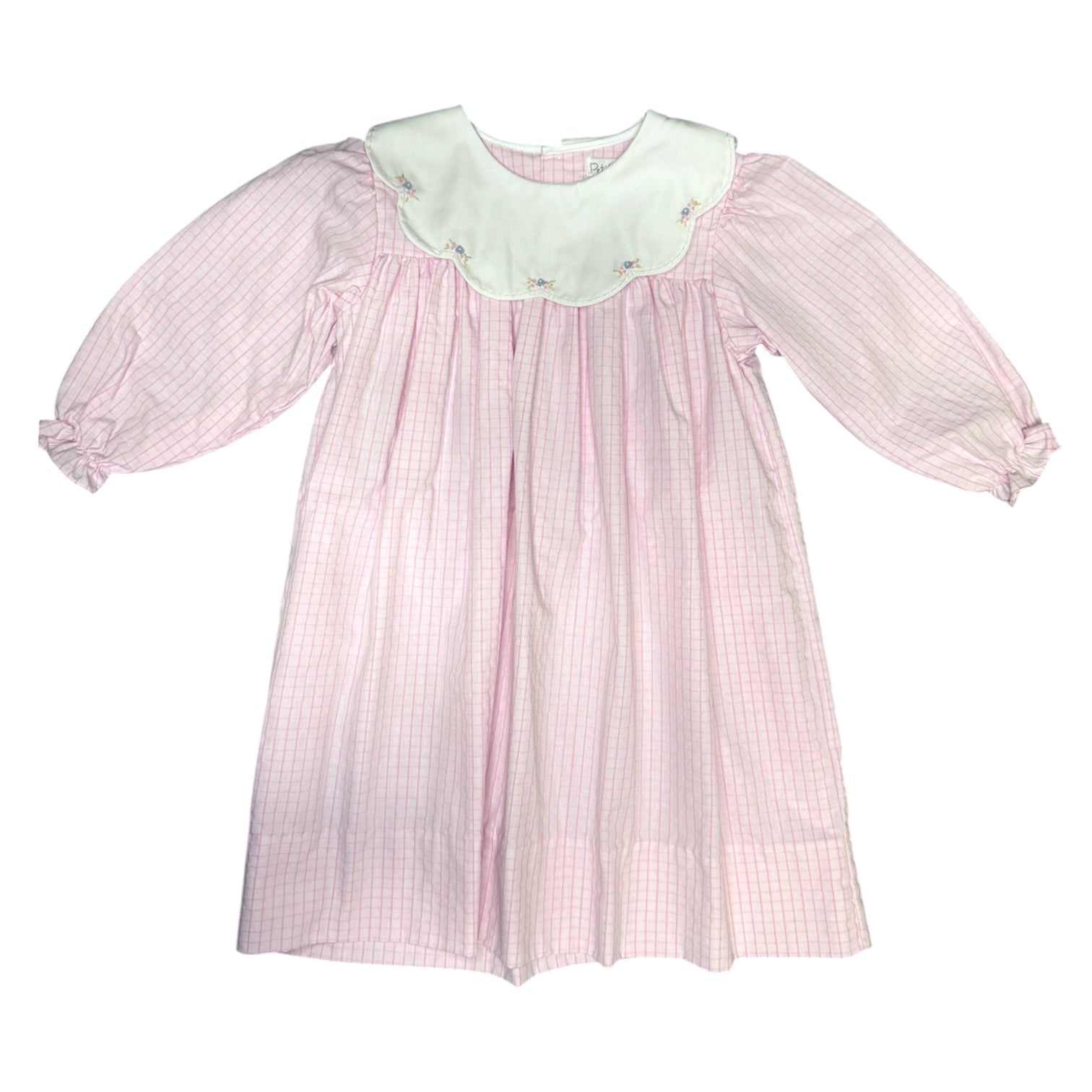 Pink Windowpane Embroidered Collar Dress
