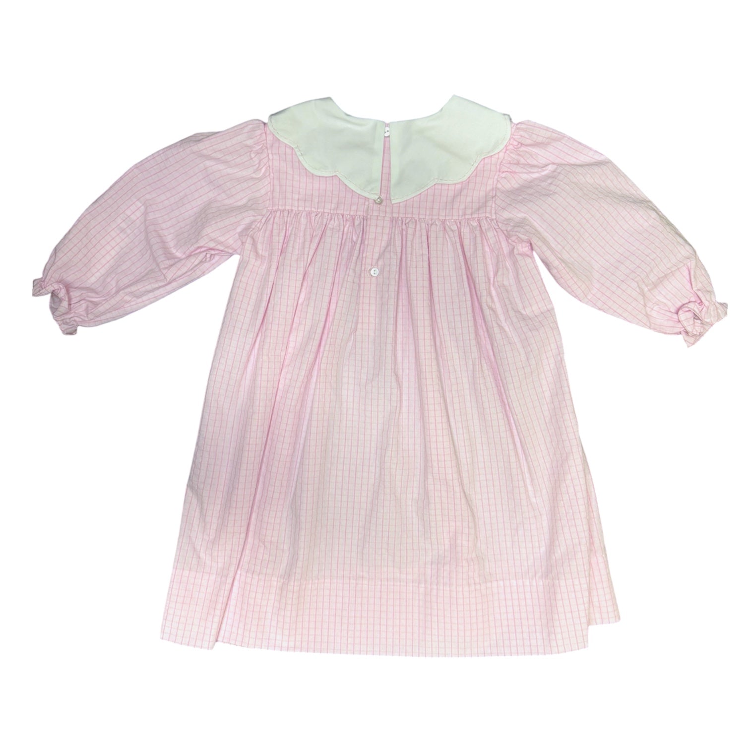 Pink Windowpane Embroidered Collar Dress