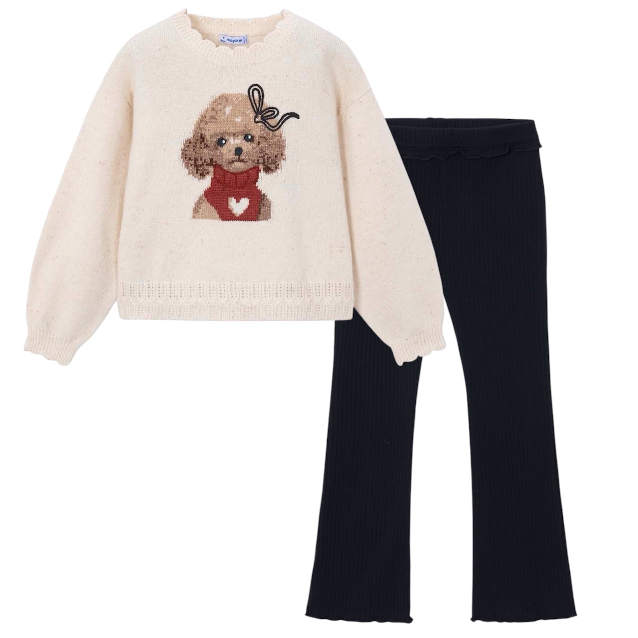 Puppy Scallop Neck Sweater and Pant Set
