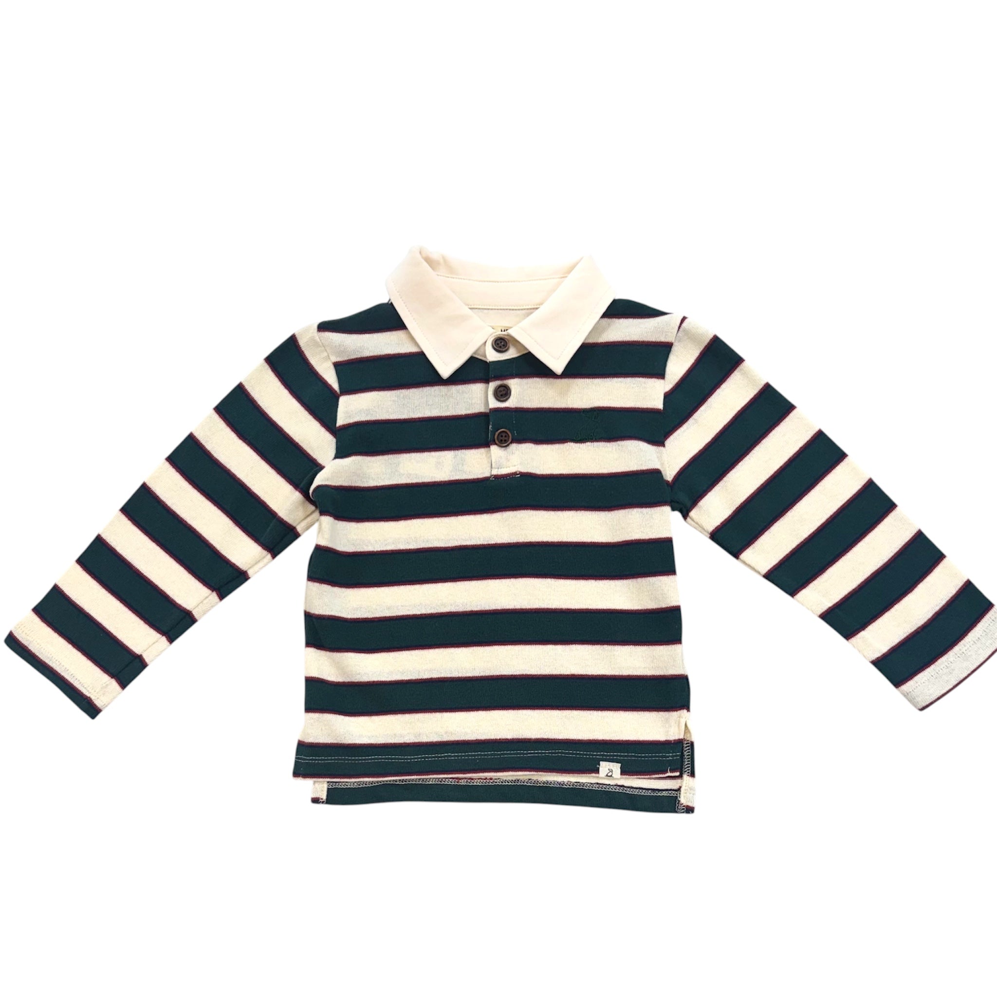 Green and Cream Stripe Rugby Polo