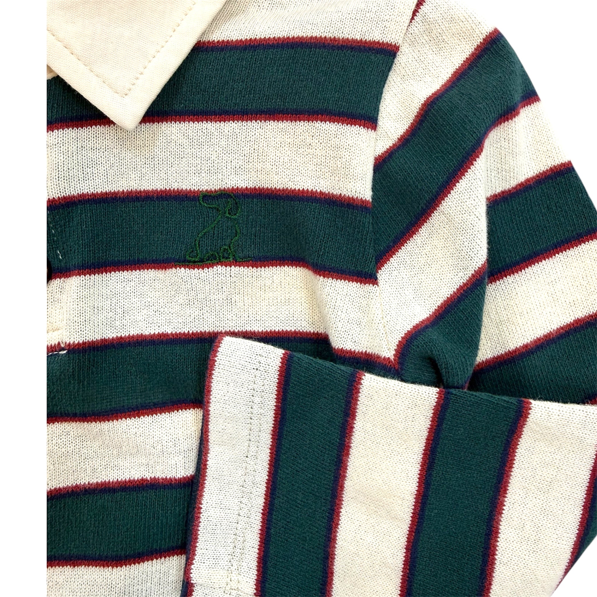 Green and Cream Stripe Rugby Polo