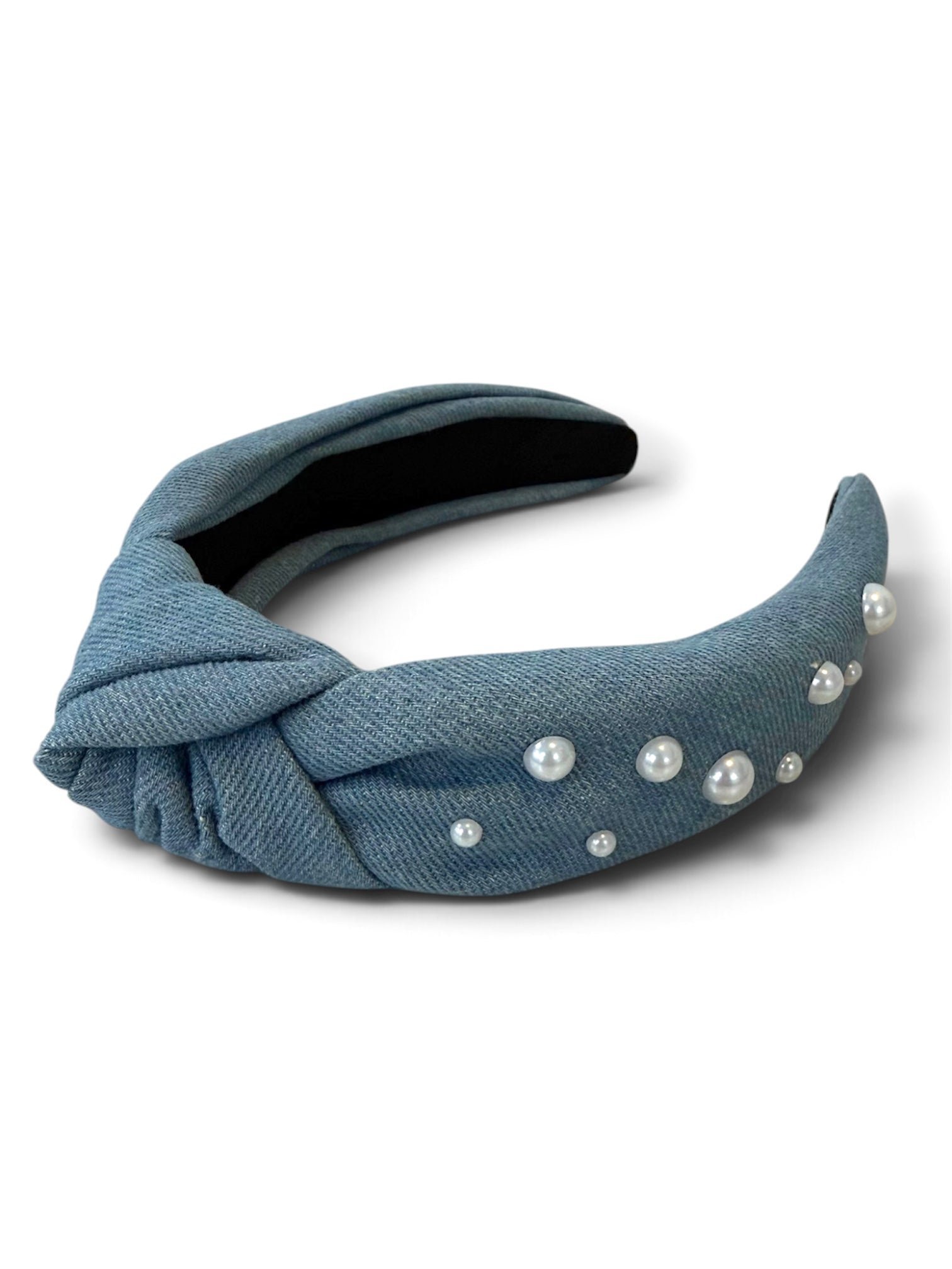 Denim Pearl Knotted Headband