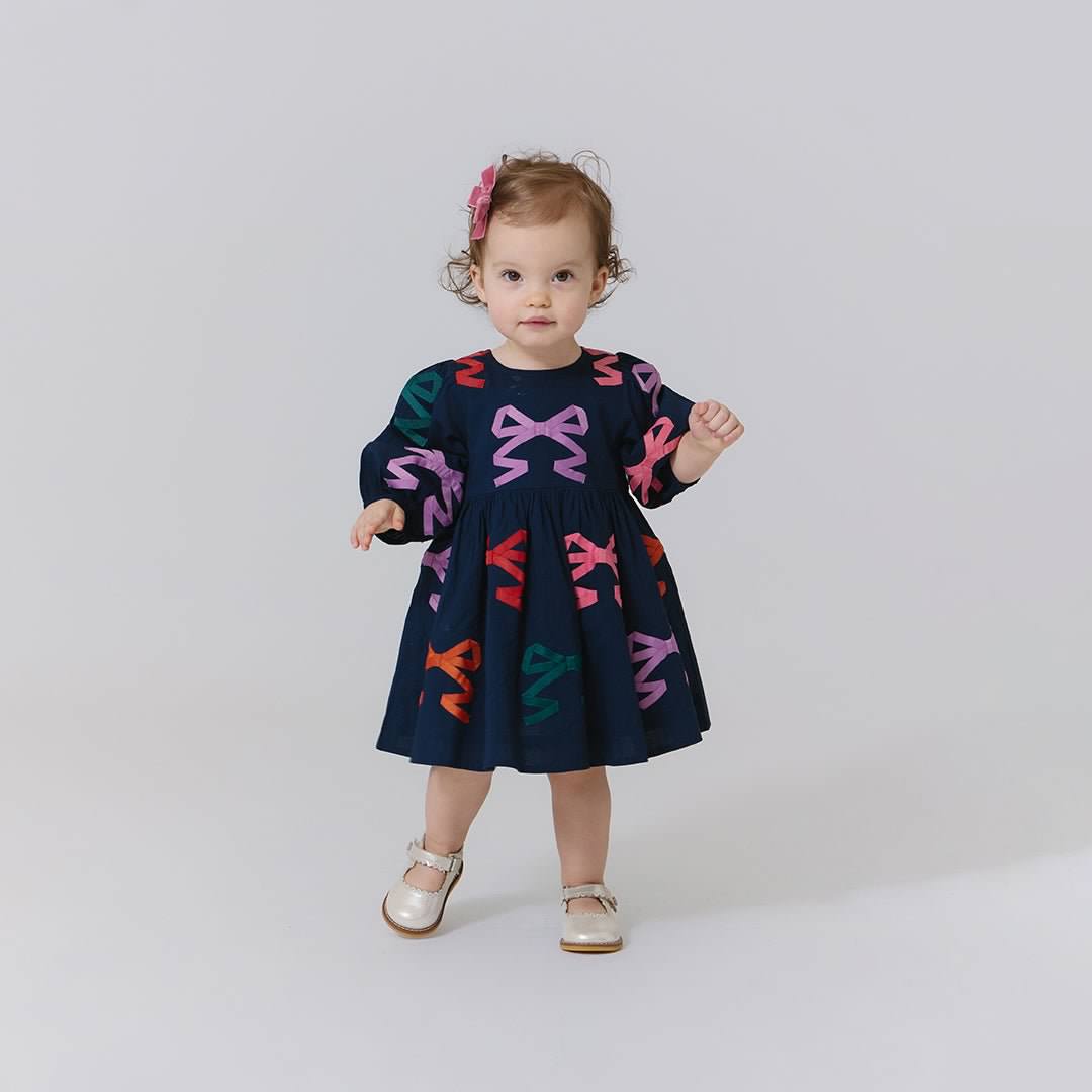Navy Brooke Dress Set Multi Bow Applique