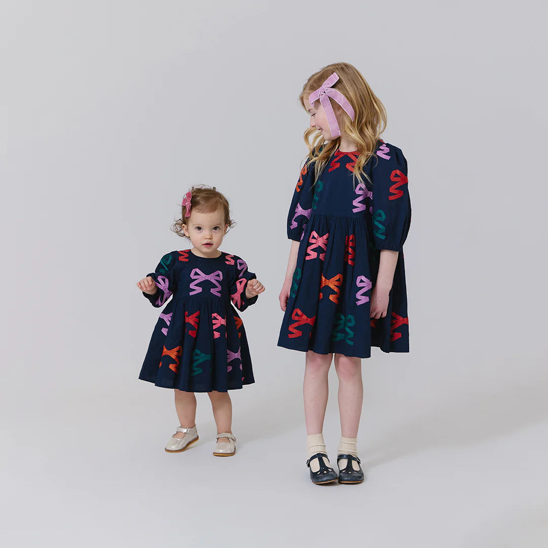Navy Brooke Dress Multi Bow Applique