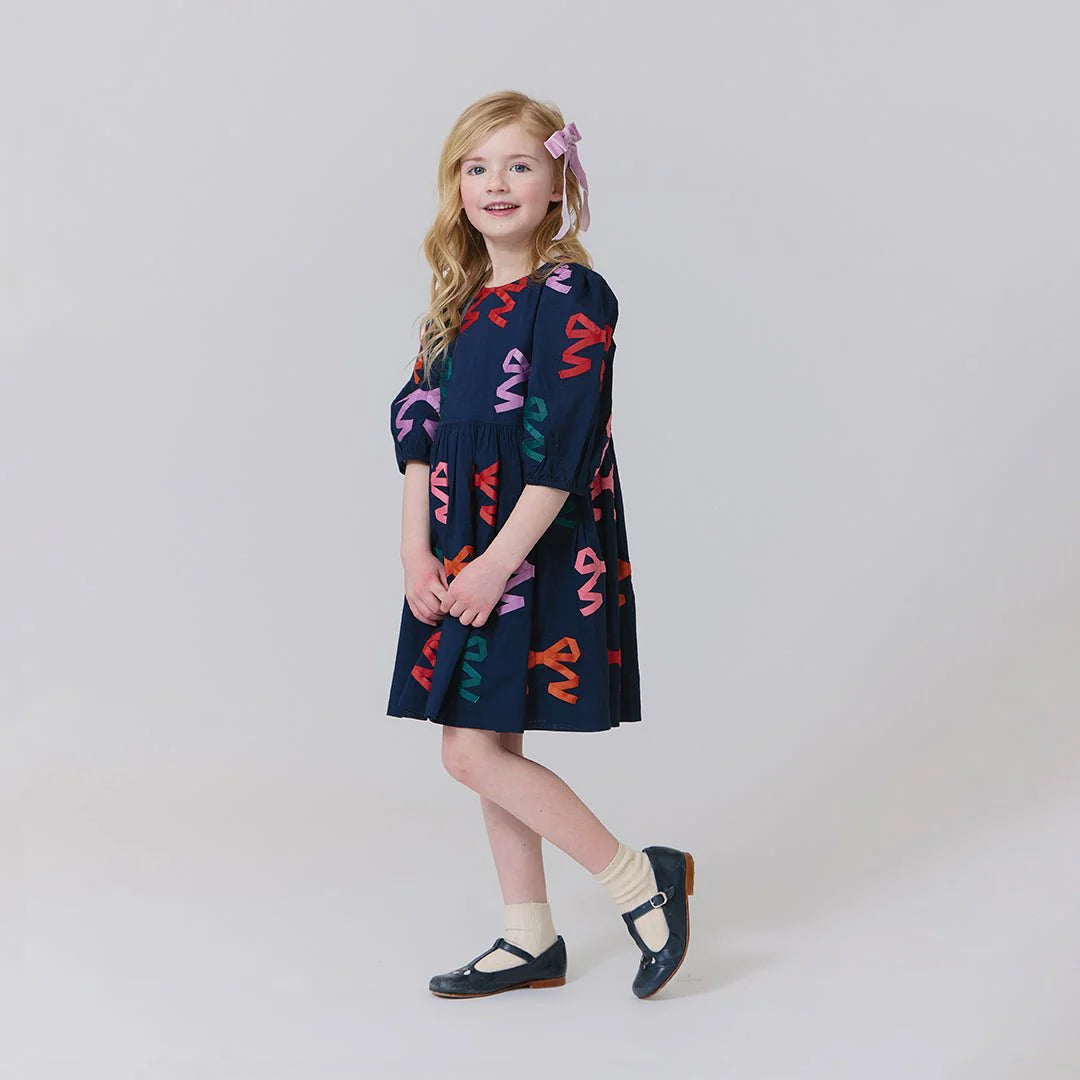 Navy Brooke Dress Multi Bow Applique