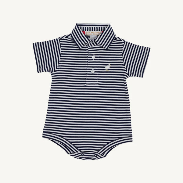 TBBC Prim & Proper Polo Onesie Nantucket Navy Stripe