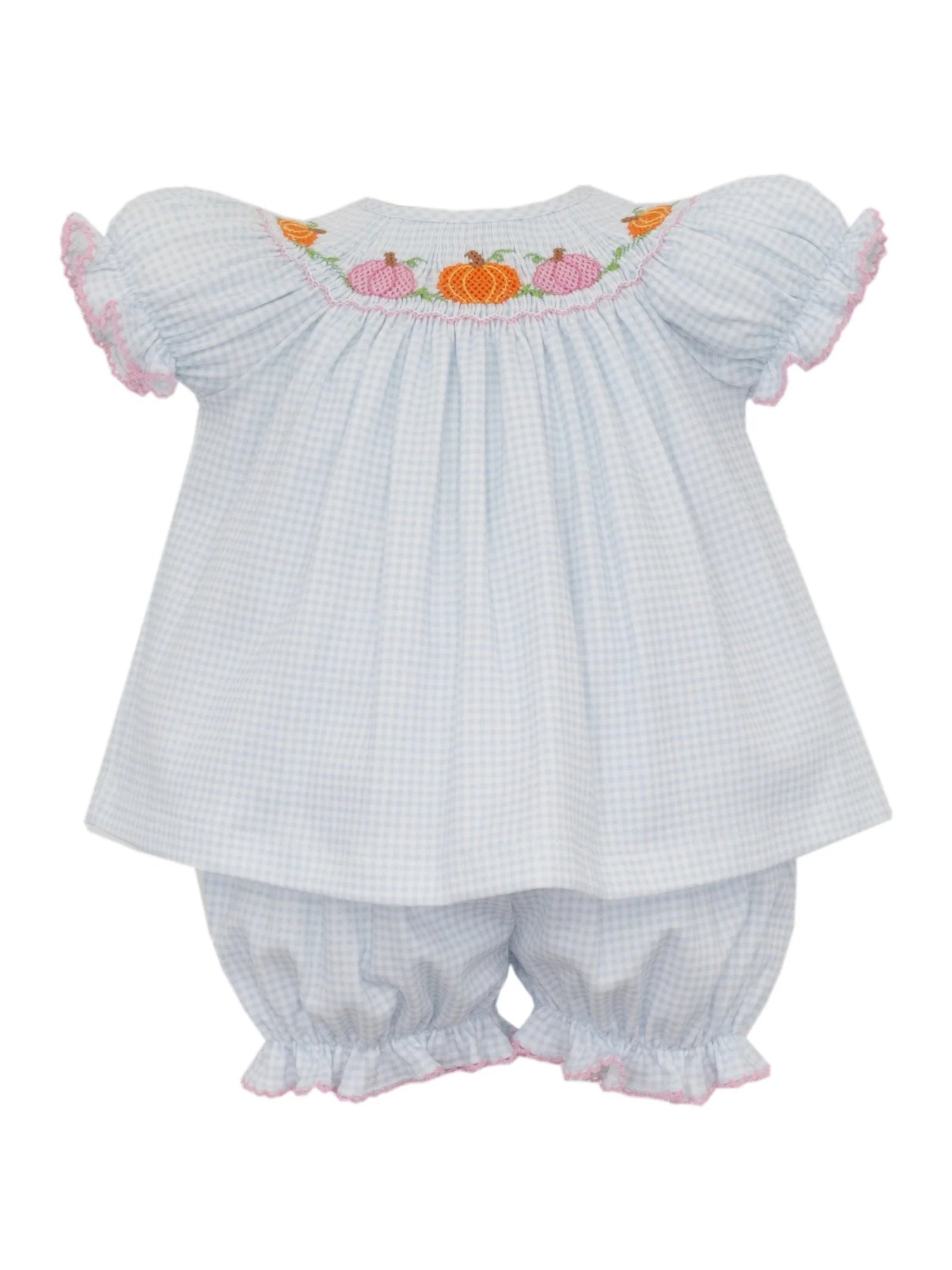 Pumpkin Blue Gingham Knit Bishop Bloomer Set