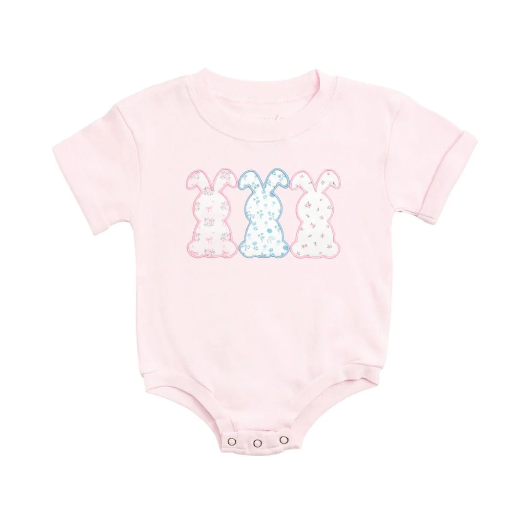 Floral Bunny Patch Easter Short Sleeve Romper - Ballet