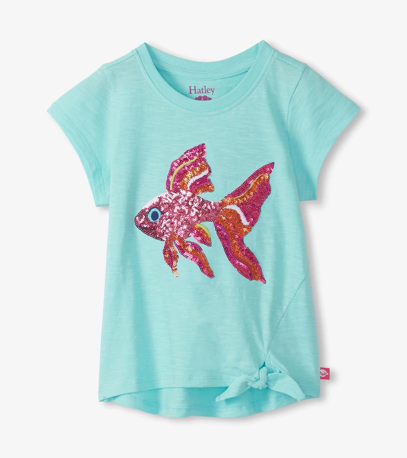 Aqua Tropical Fish Tie Front Tee
