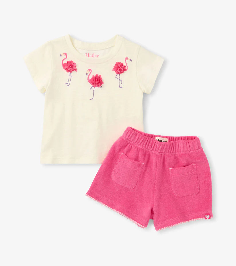 Cream Flamingo Tee & Pink Shorts