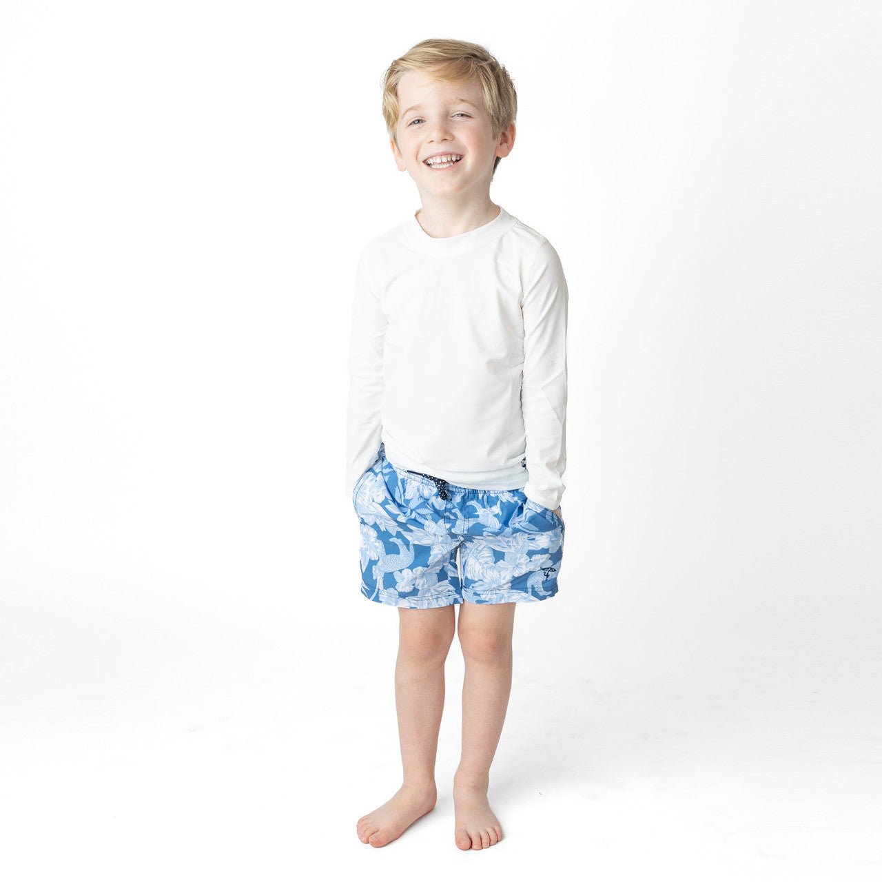 Blue Tropical Denim Paradise Swim Trunks