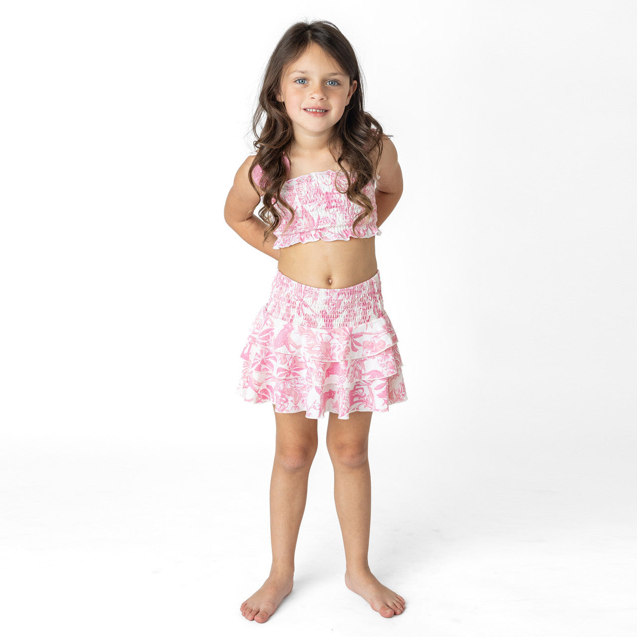Pink Tropical Paradise Smocked Swim Skirt