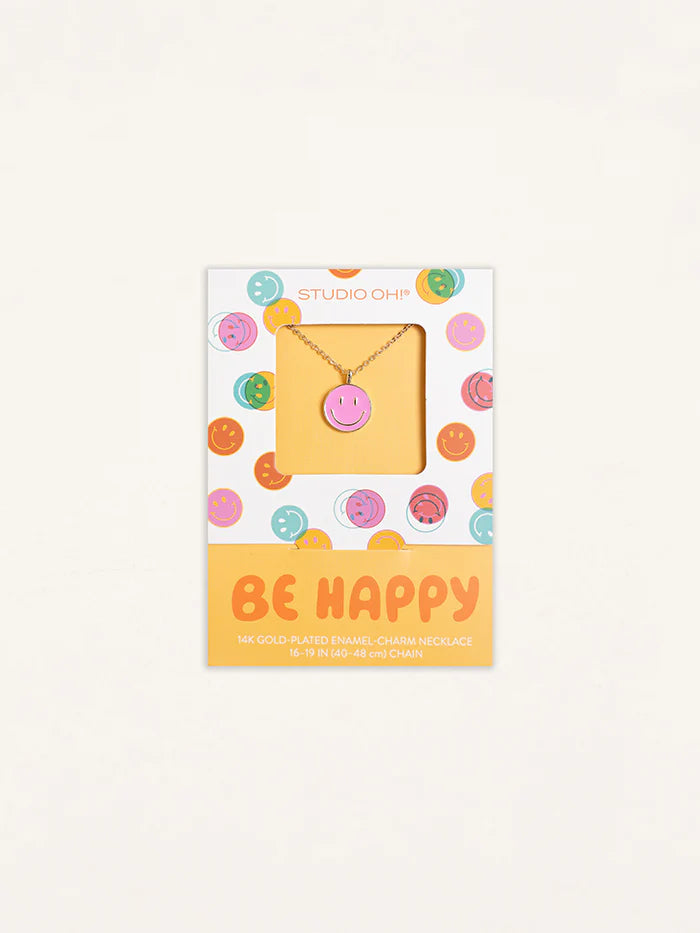 Be Happy Good Day Pink Smiley Necklace