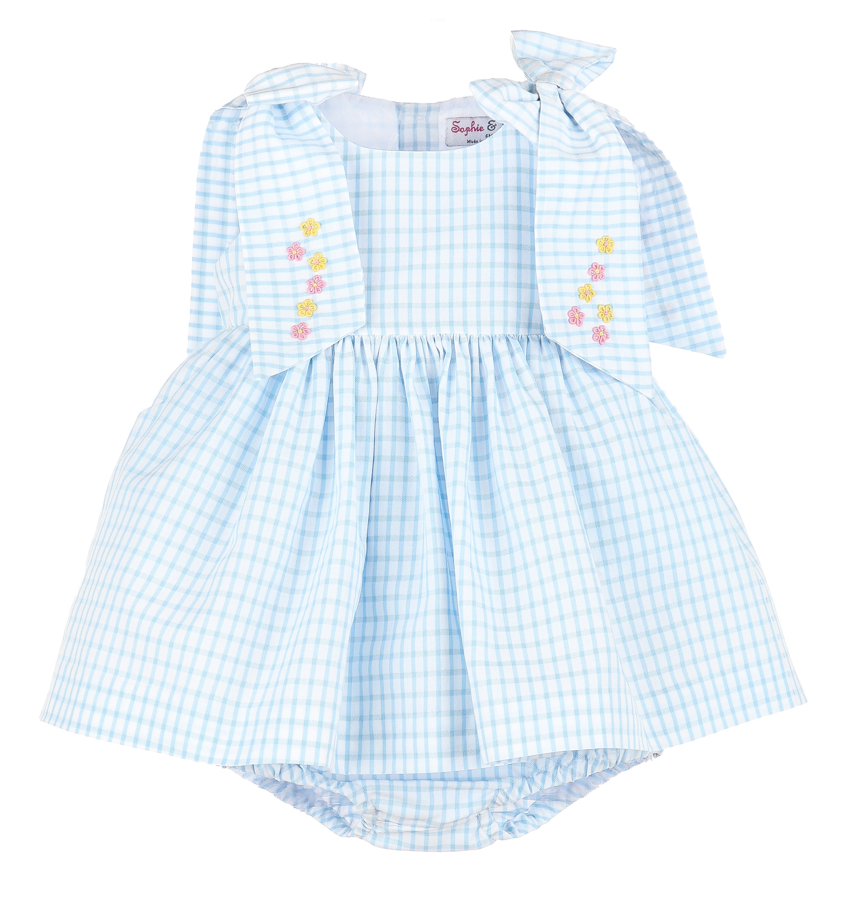 Blue Check Lawn Party Emb Bow Dress