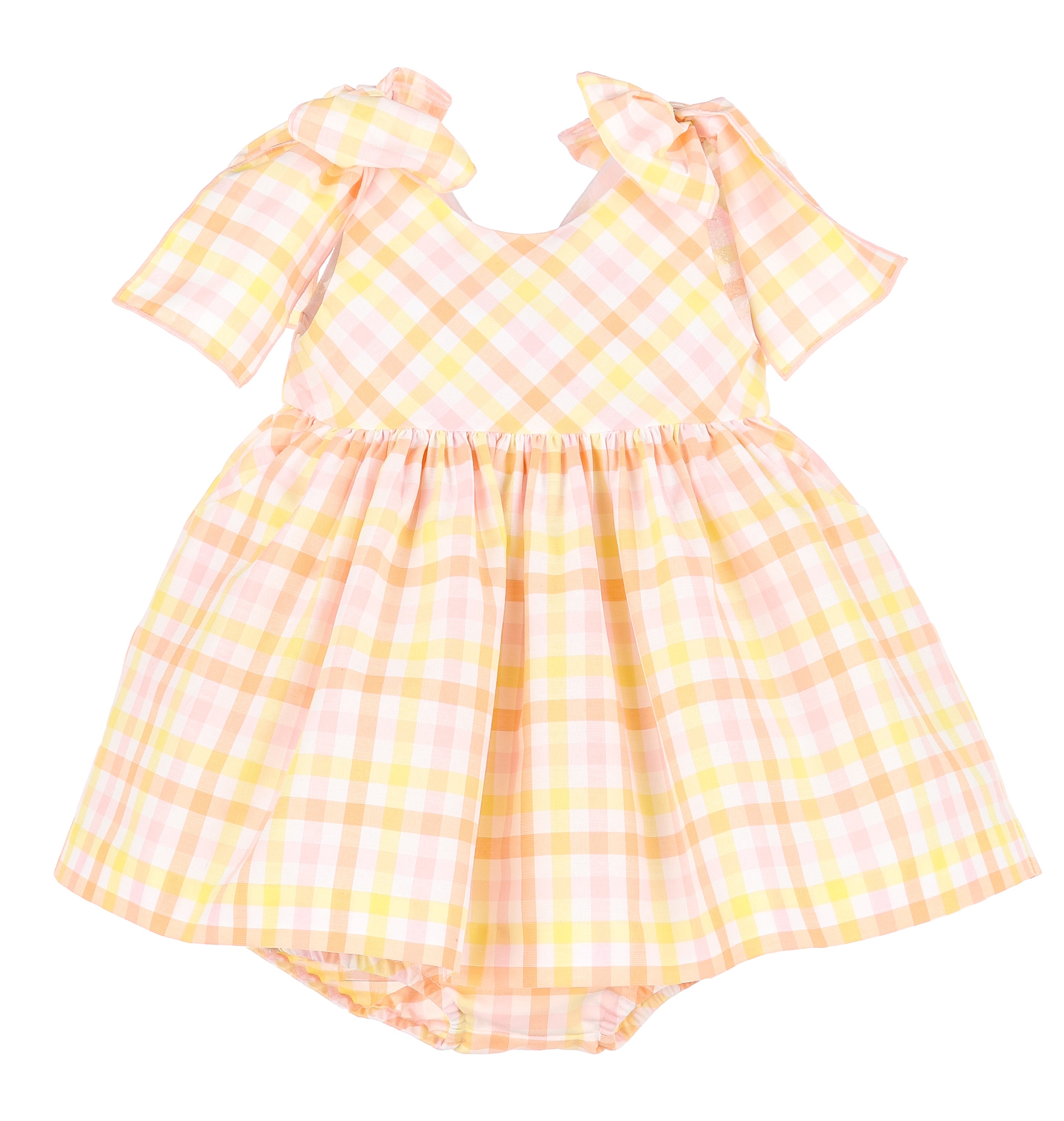 Pink/Yellow Pastel Plaid Bow Dress