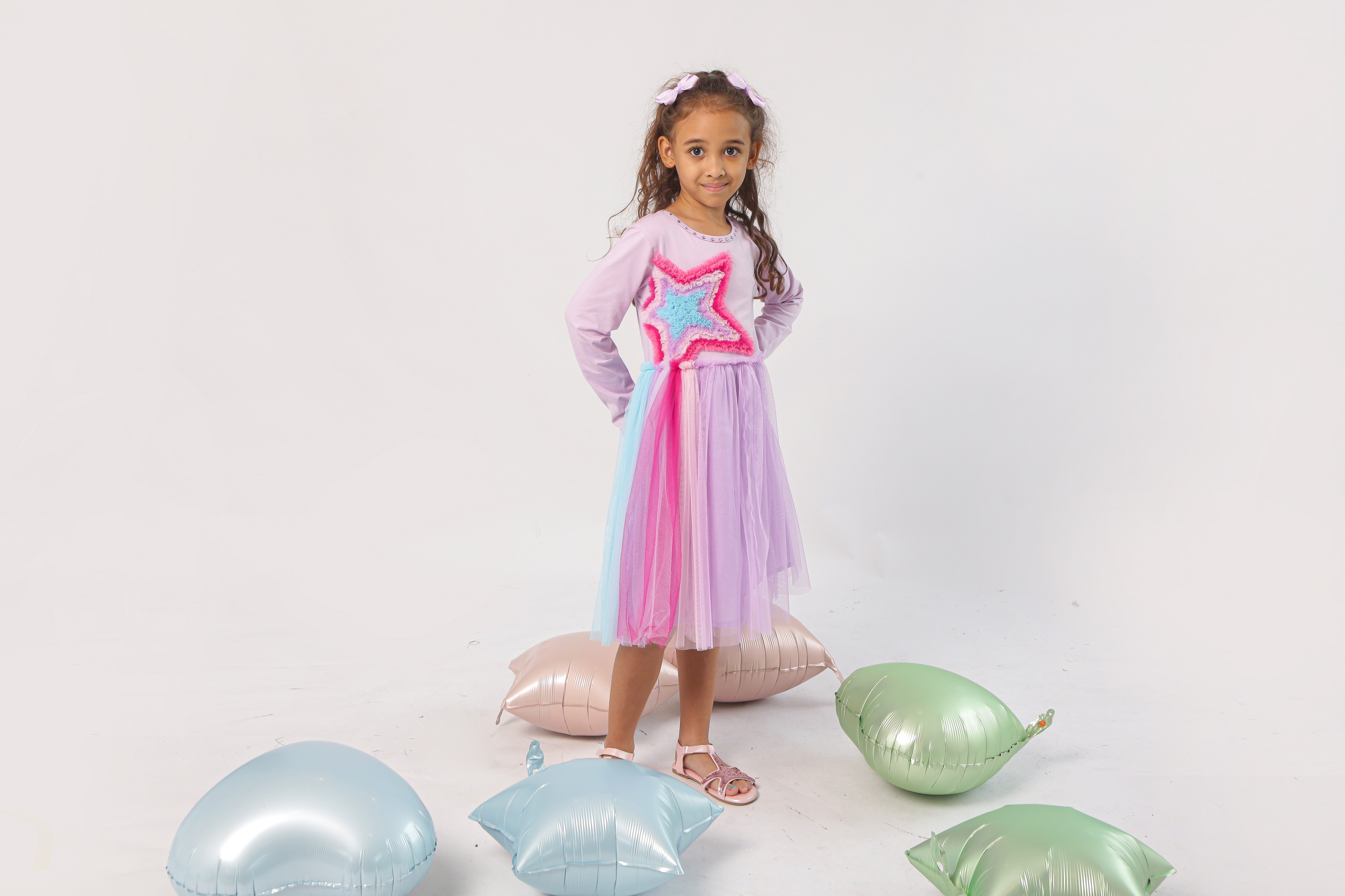Lilac LS Star Tulle Stripe Dress