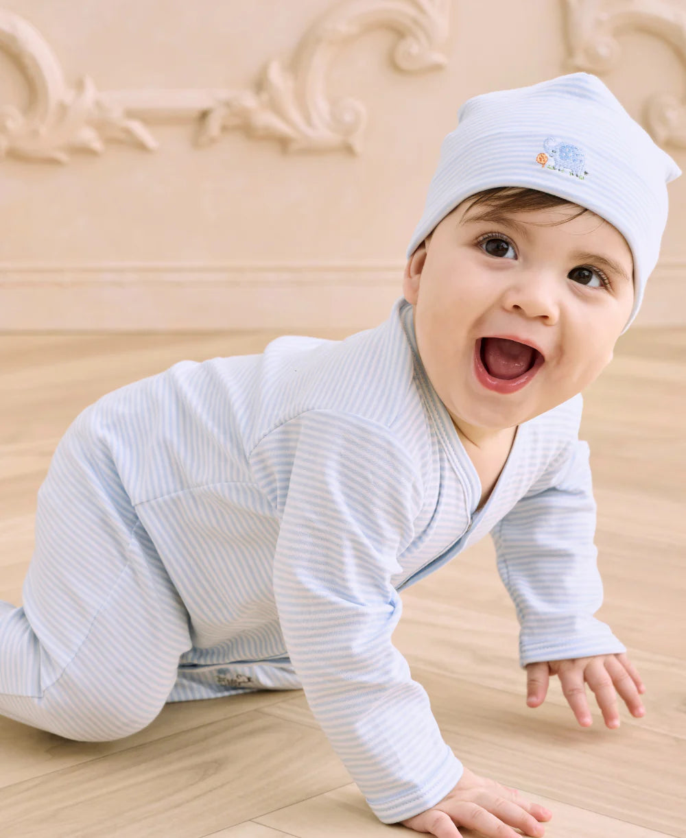 Light Blue Stripe Emb Safari Brunch Footie