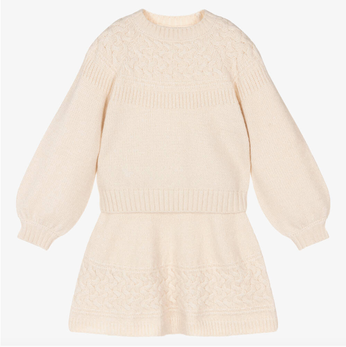 Ivory Shimmer Cable Knit 2pc Skirt Set