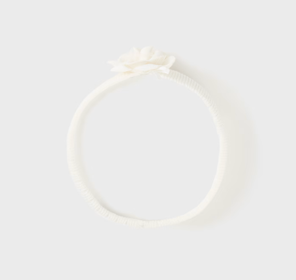 White Knit Headband w Flower