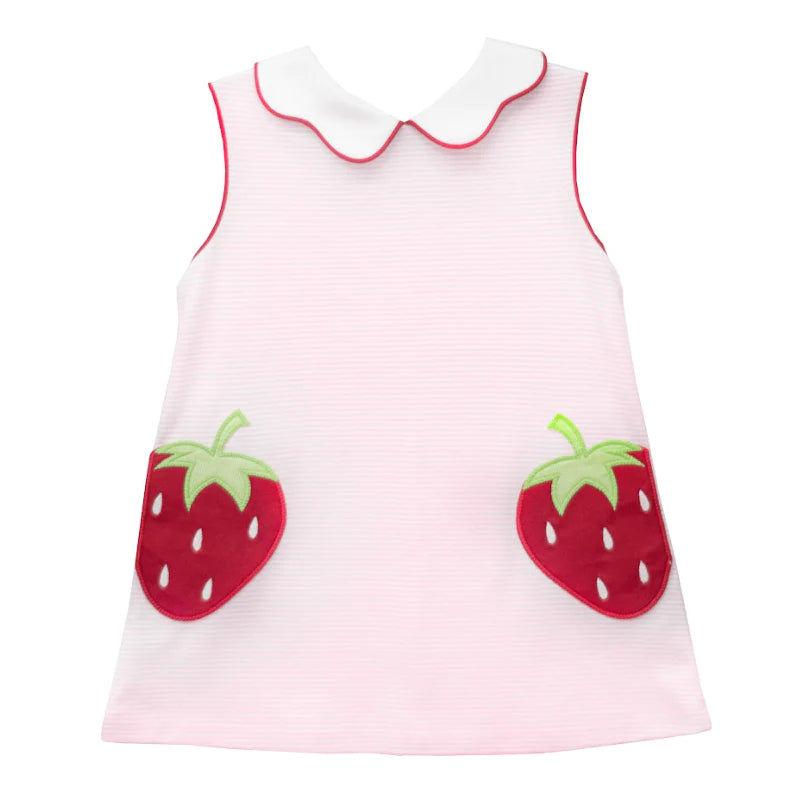 Pink Bitty Stripe Strawberry App Collar Bryar Dress
