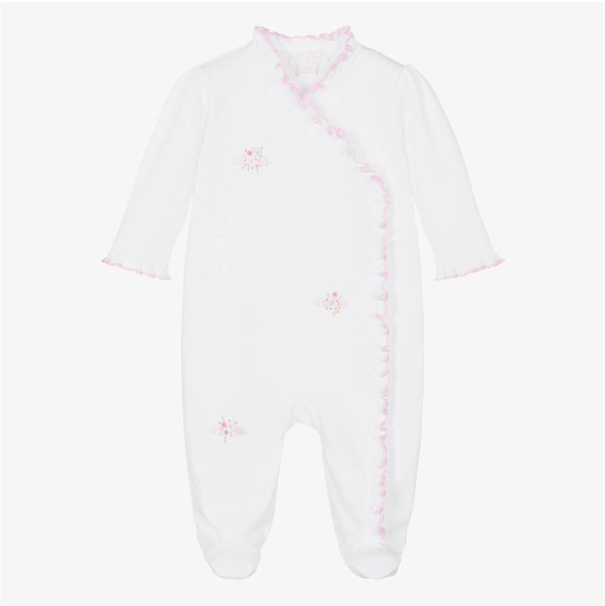 White & Pink Blooming Sprays Hand Embroidered Footie