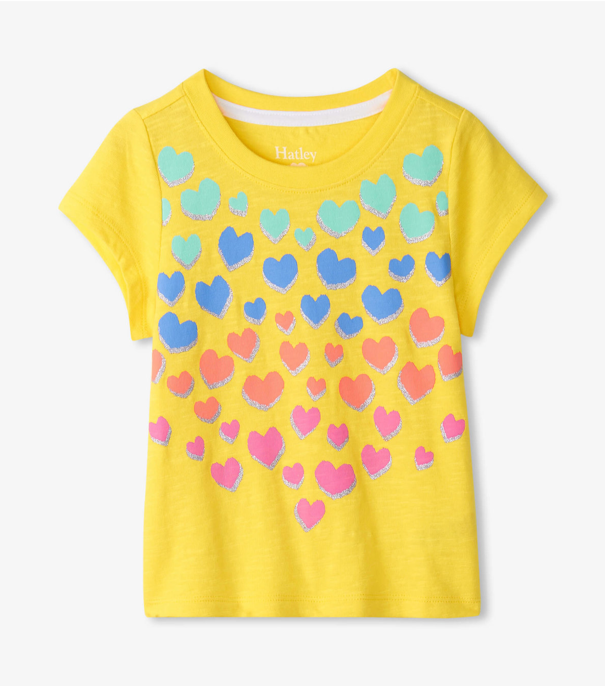 Yellow Falling Hearts Graphic SS Tee