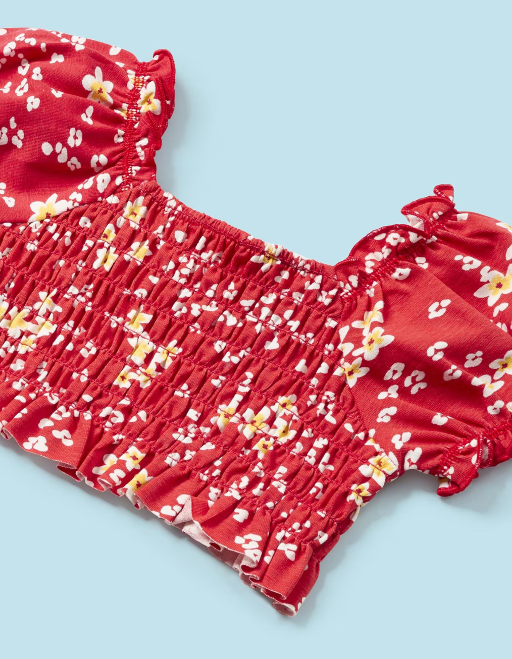 Red Floral Print Smocked Skirt Set & Headband