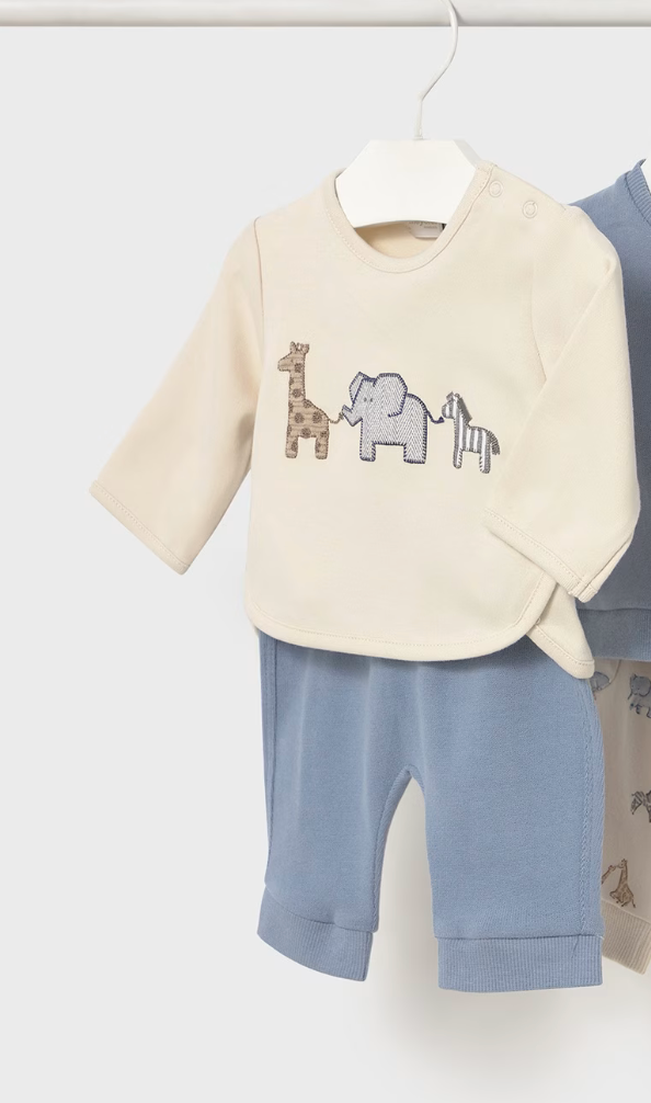Ecru Jungle Animal Top & Blue Pants Set