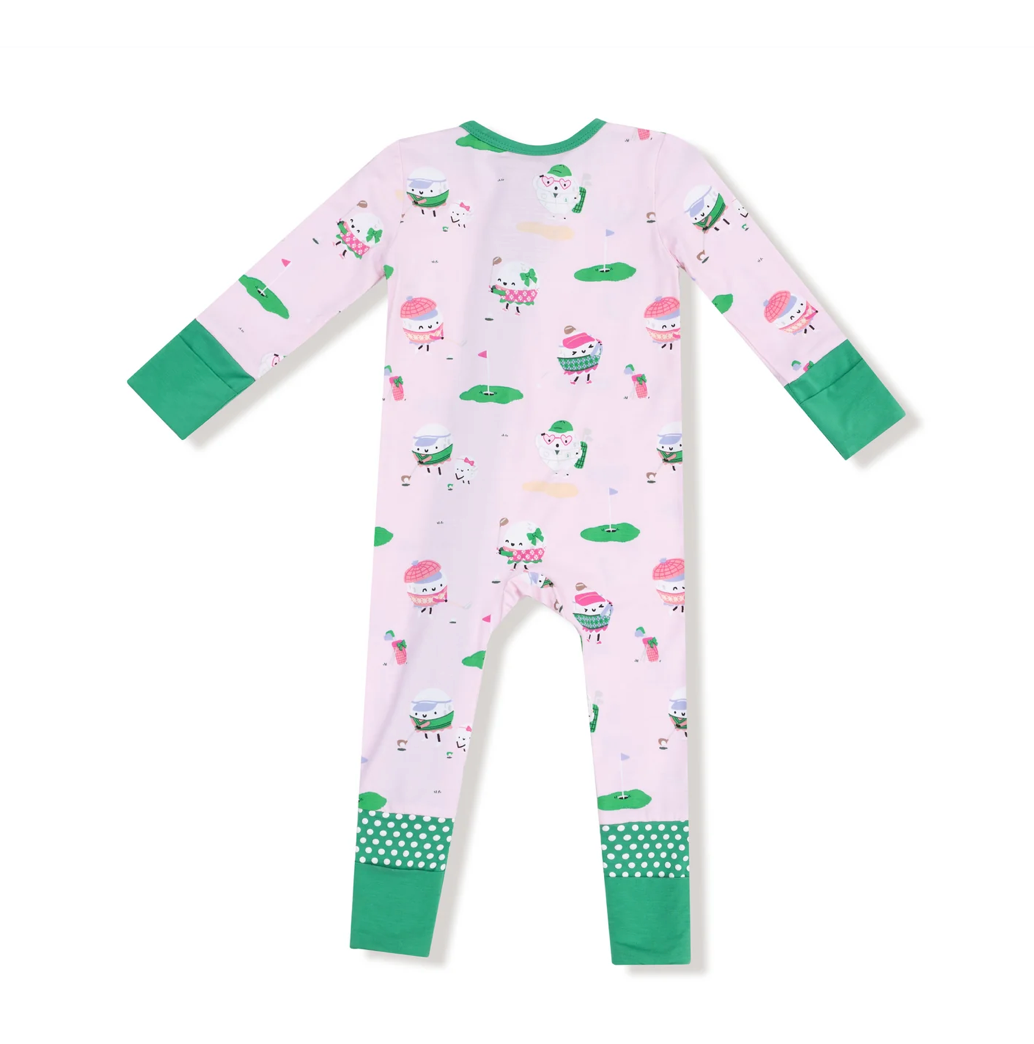 Pink Golf Pros Green 2-Way Zip Romper