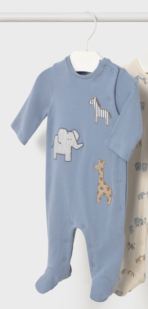 Blue Snap Jungle Animal Applique Footie
