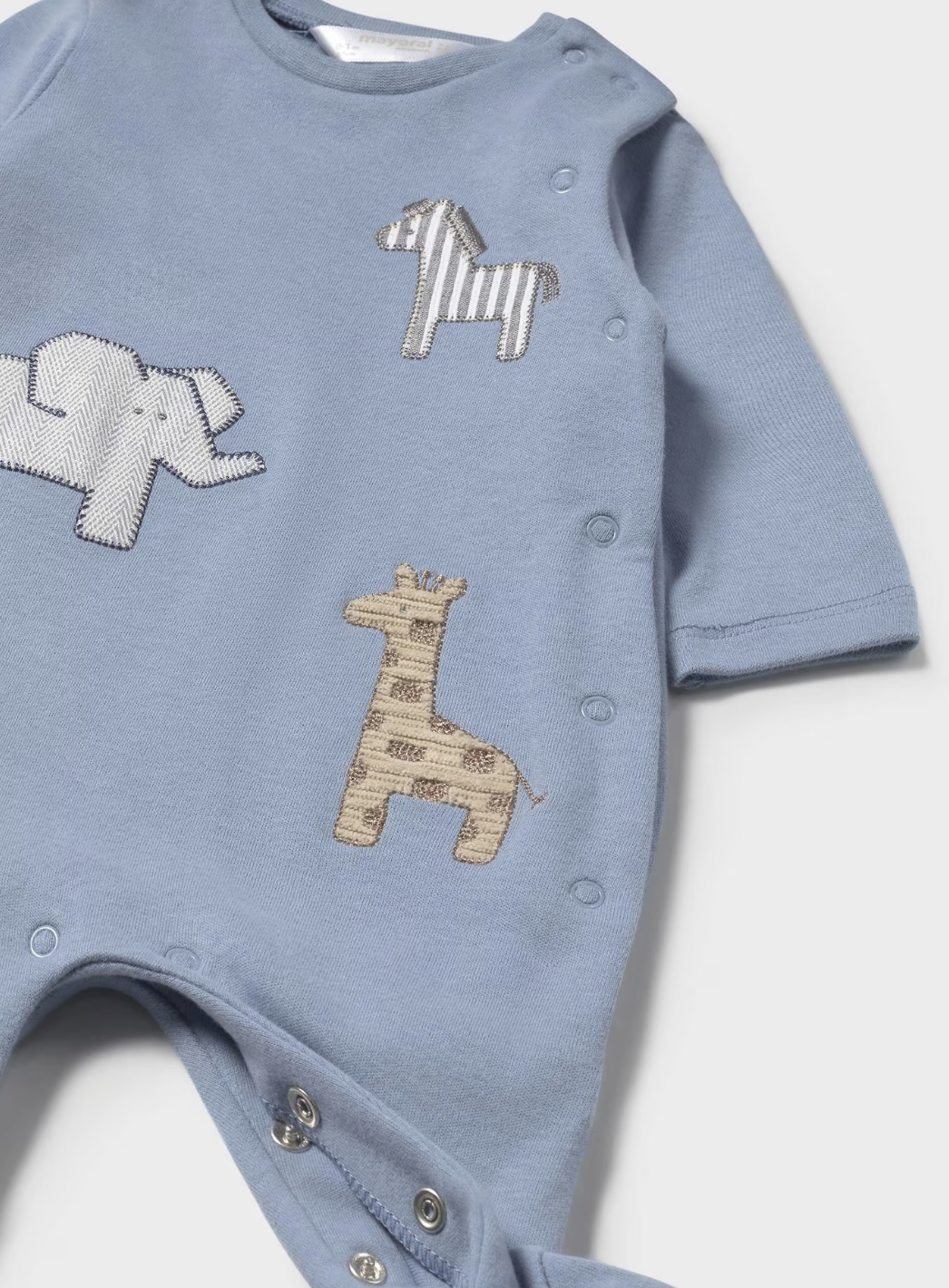 Blue Snap Jungle Animal Applique Footie