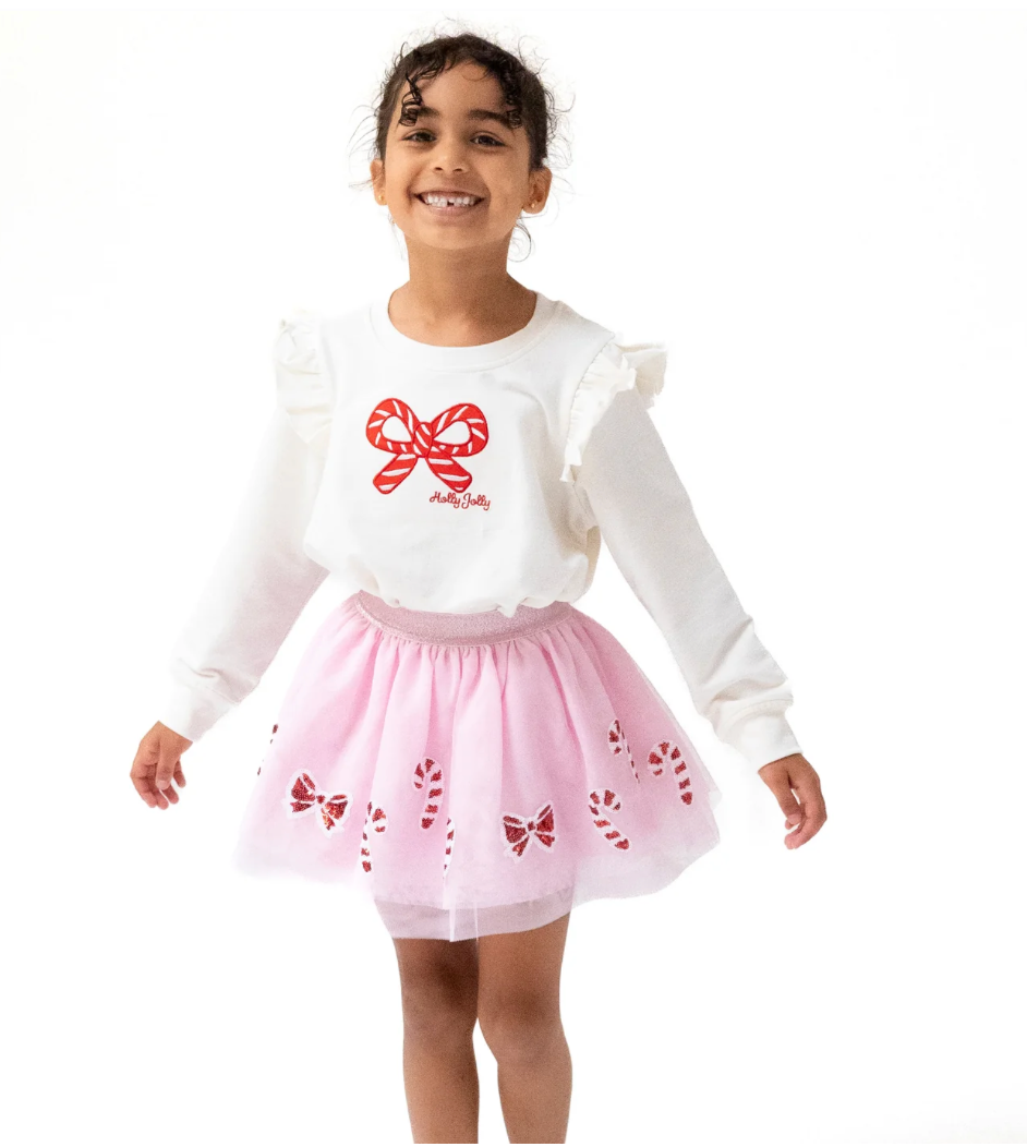 White Candy Canes Ruffle Sweatshirt