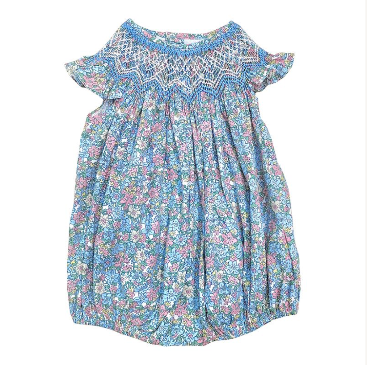 Blue Floral Amelia Smocked Bubble