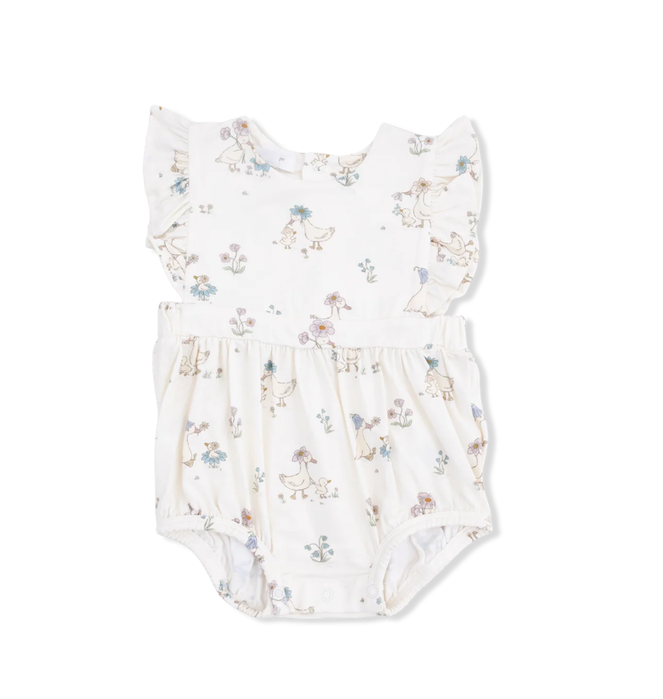 Ivory Flower Ducklings Ruffle Sunsuit