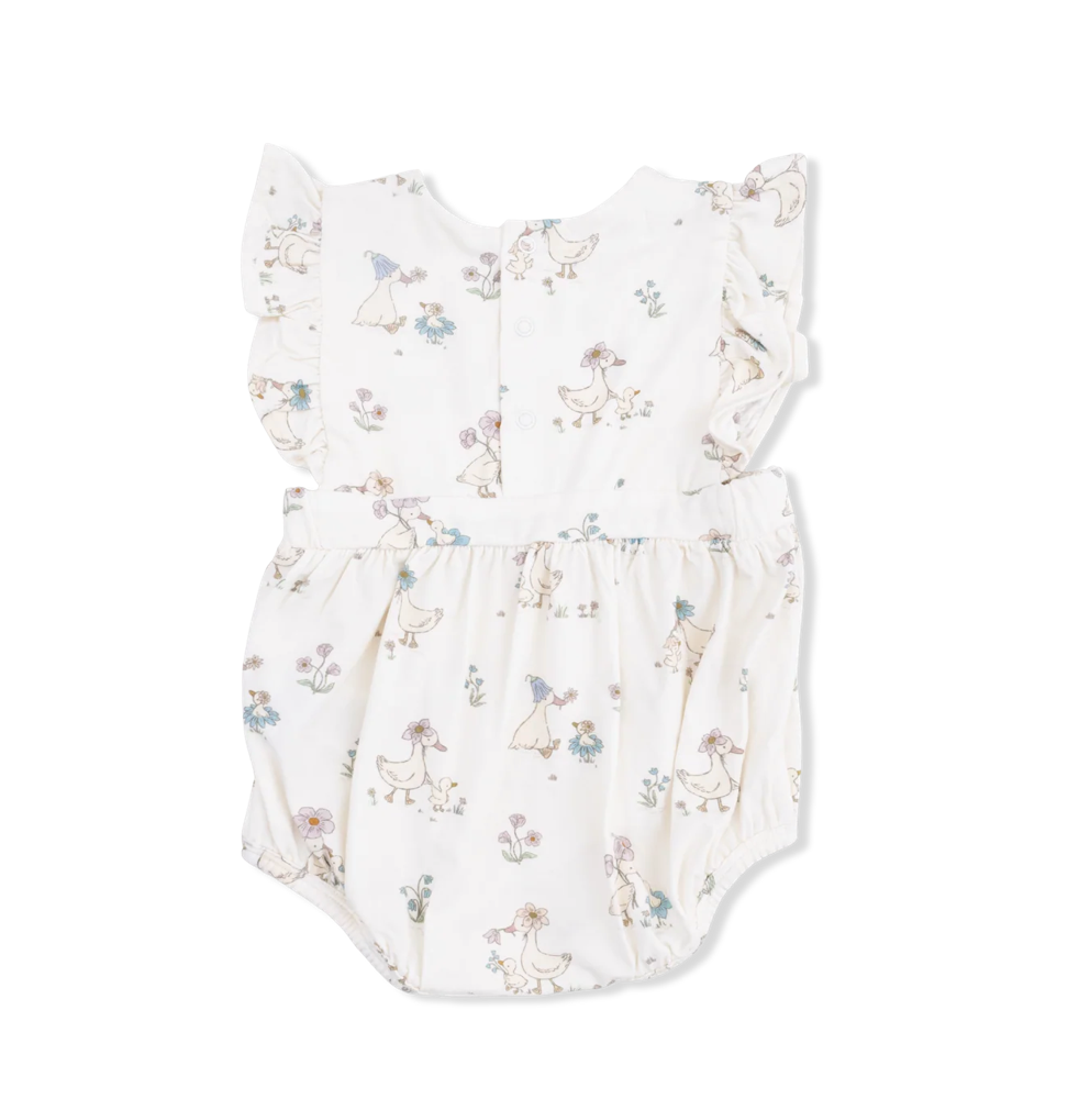 Ivory Flower Ducklings Ruffle Sunsuit