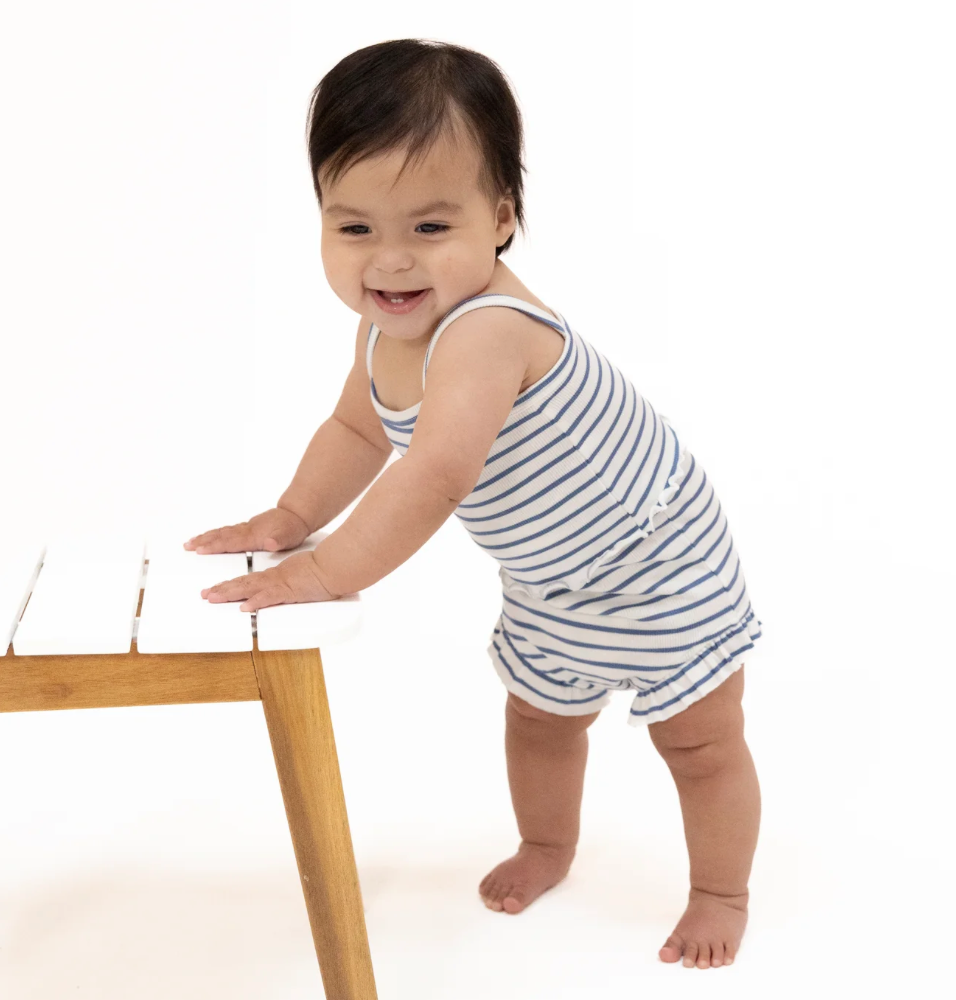 Navy Stripe Tank & High Waisted Shorts Set