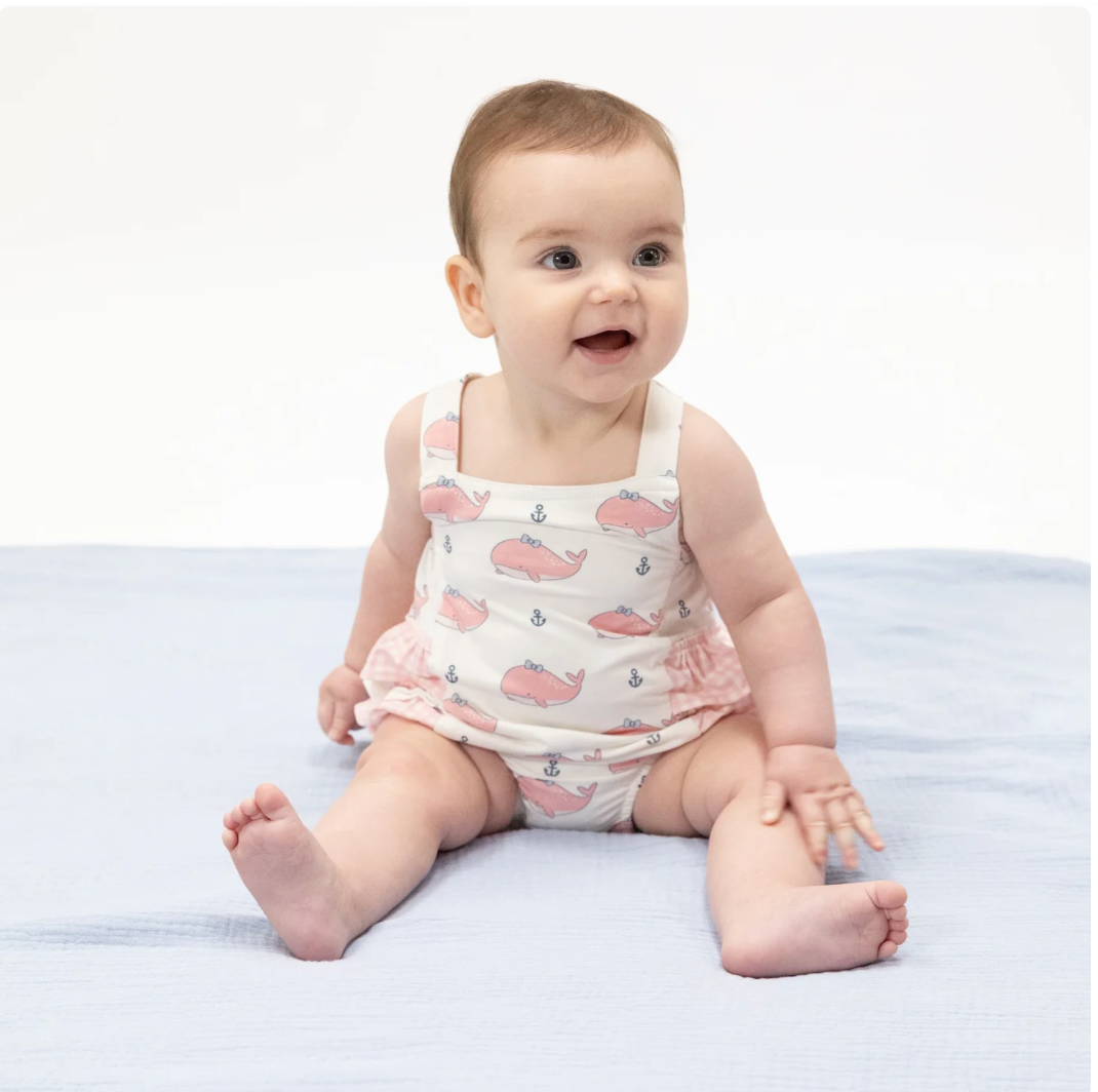 Pink Bubbly Whale Ruffle Sunsuit