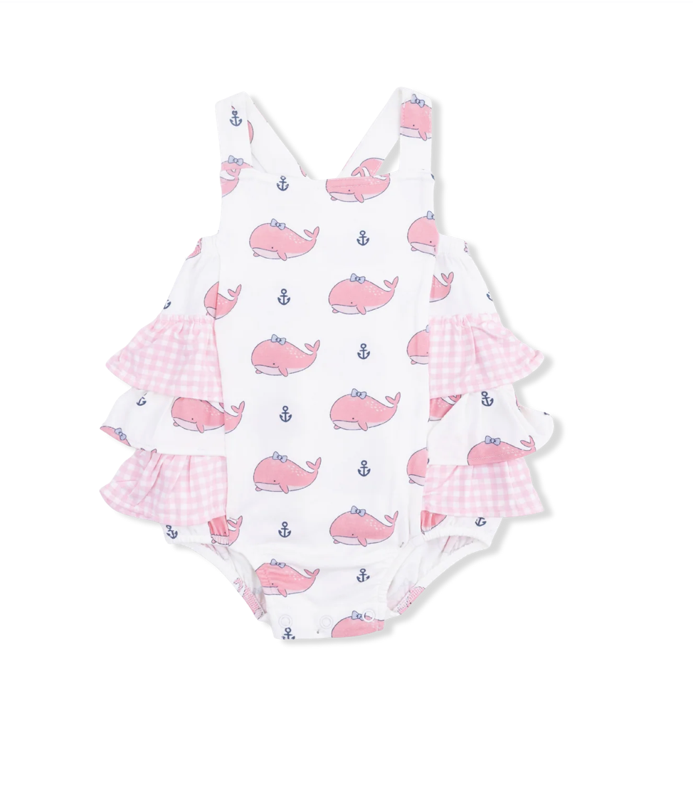 Pink Bubbly Whale Ruffle Sunsuit