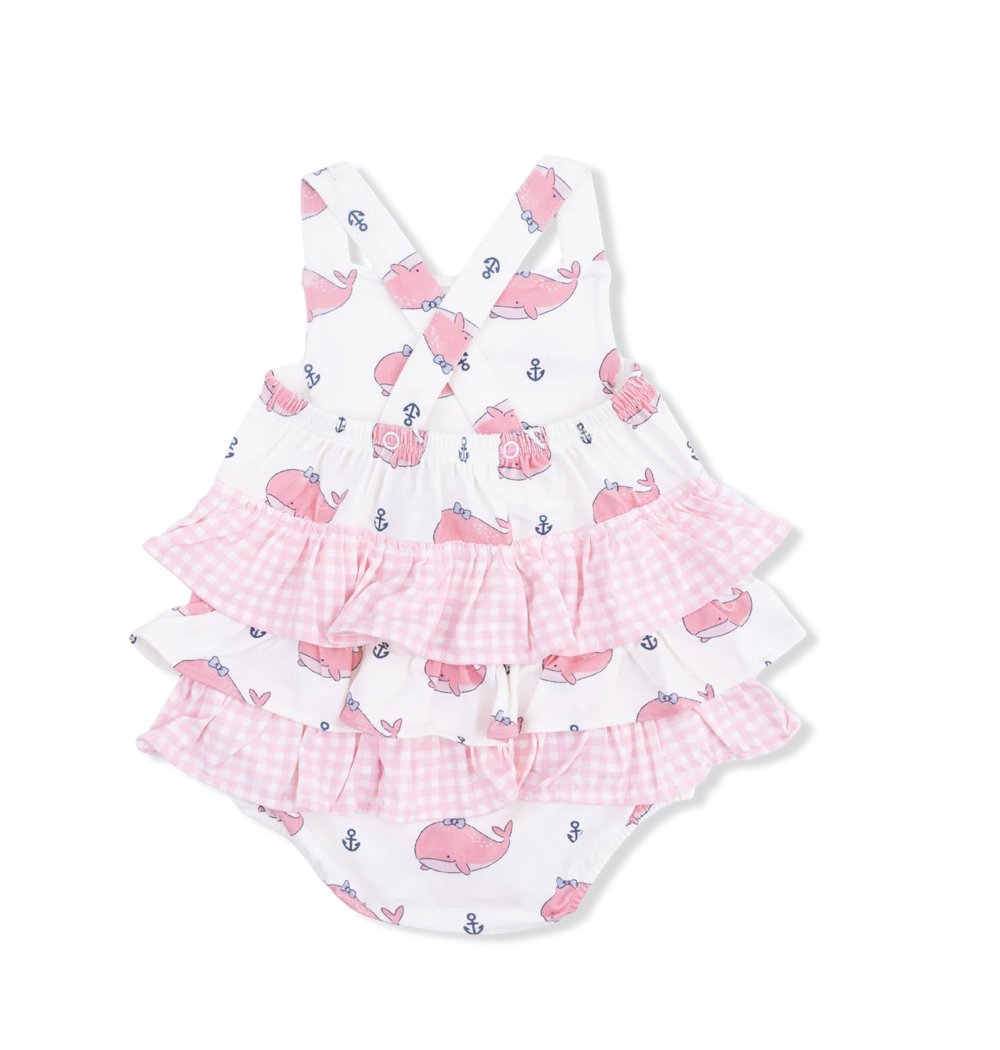 Pink Bubbly Whale Ruffle Sunsuit