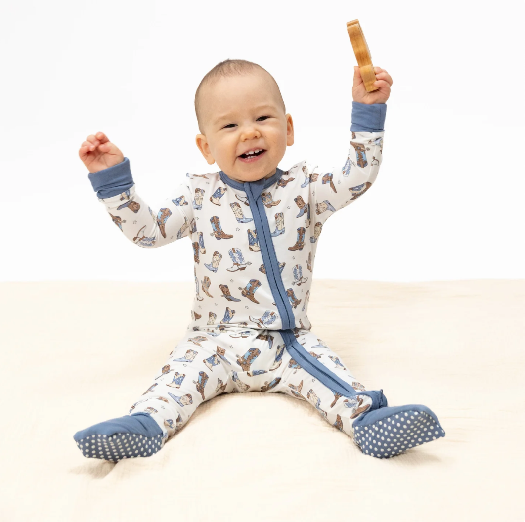 Blue Cowboy Boots Conv Zip Romper