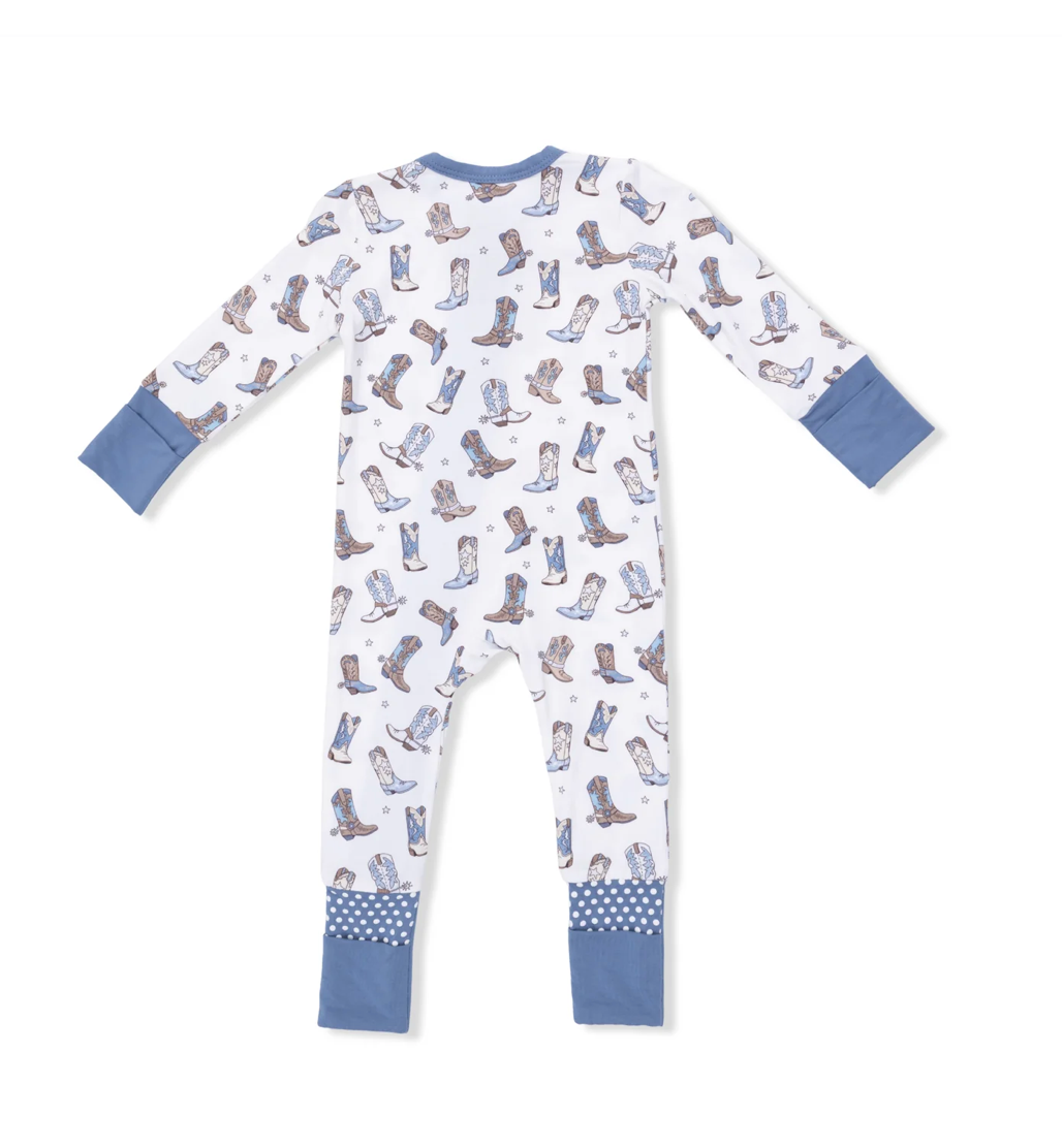 Blue Cowboy Boots Conv Zip Romper