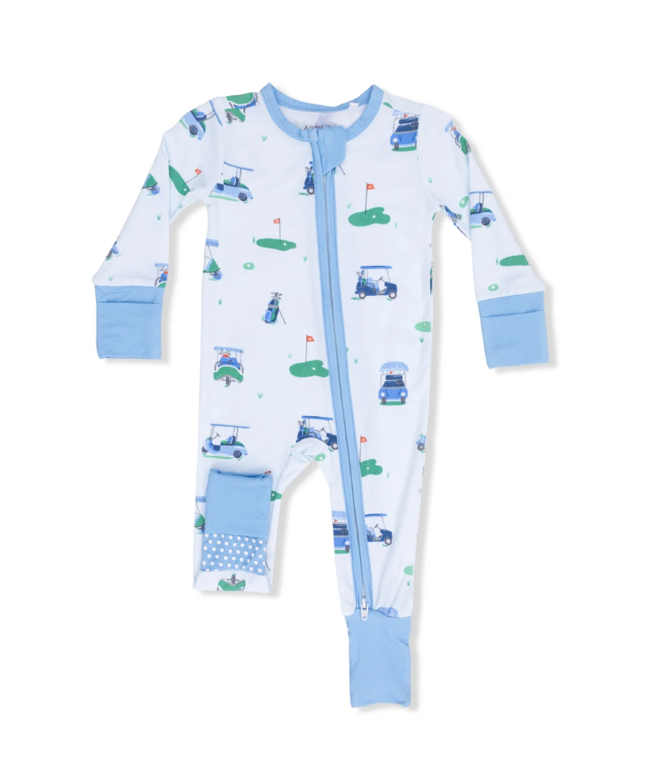 Blue Vintage Golf Carts Conv Zip Romper