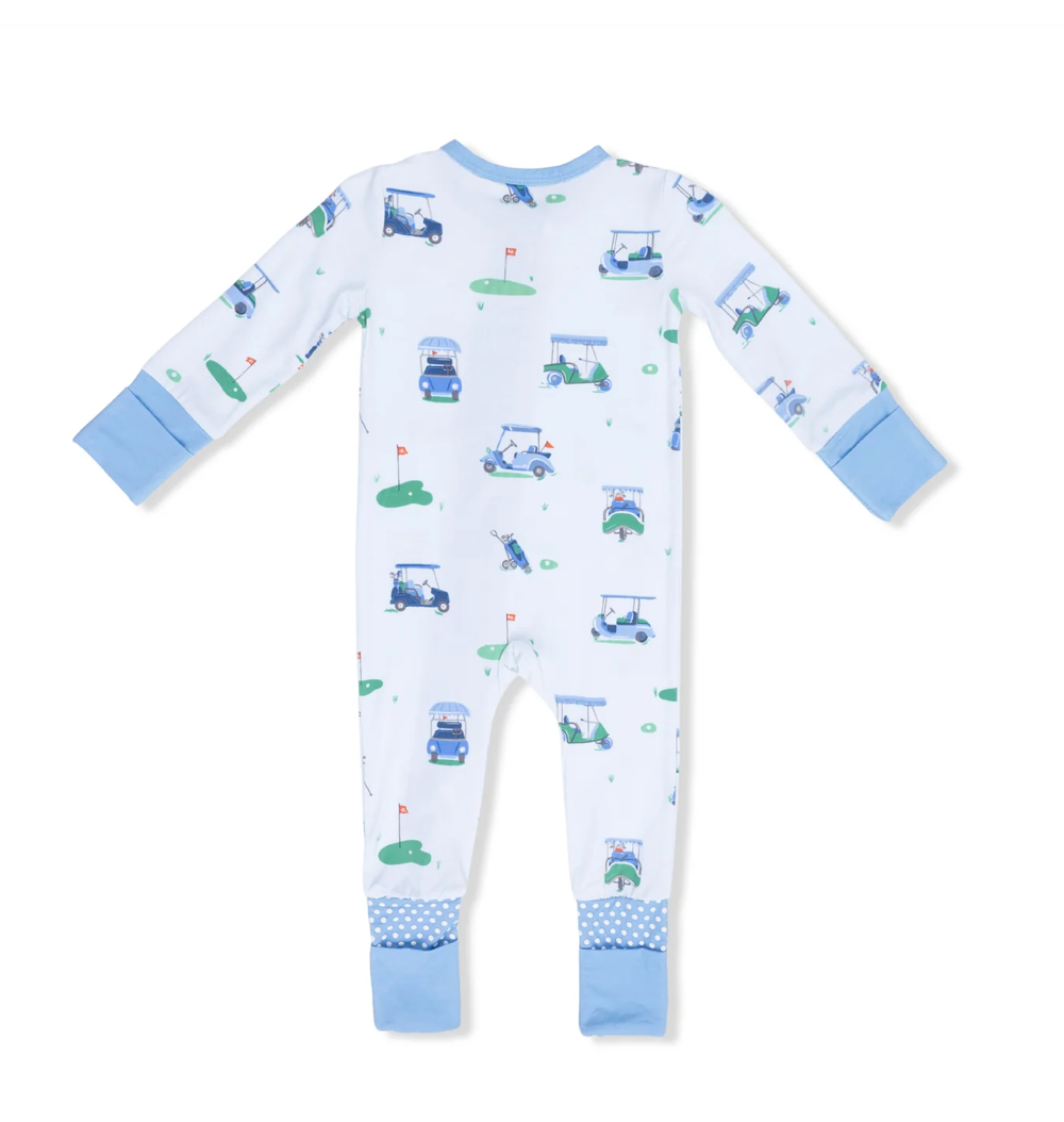 Blue Vintage Golf Carts Conv Zip Romper