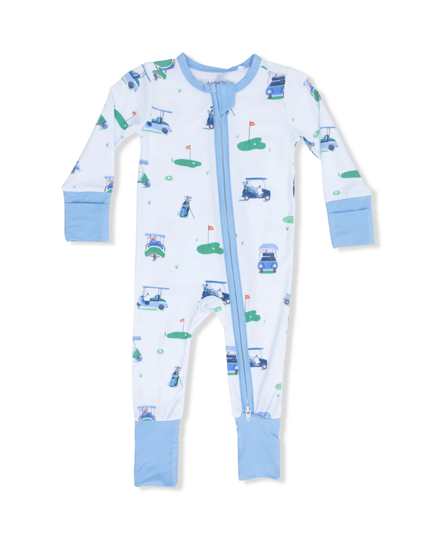 Blue Vintage Golf Carts Conv Zip Romper