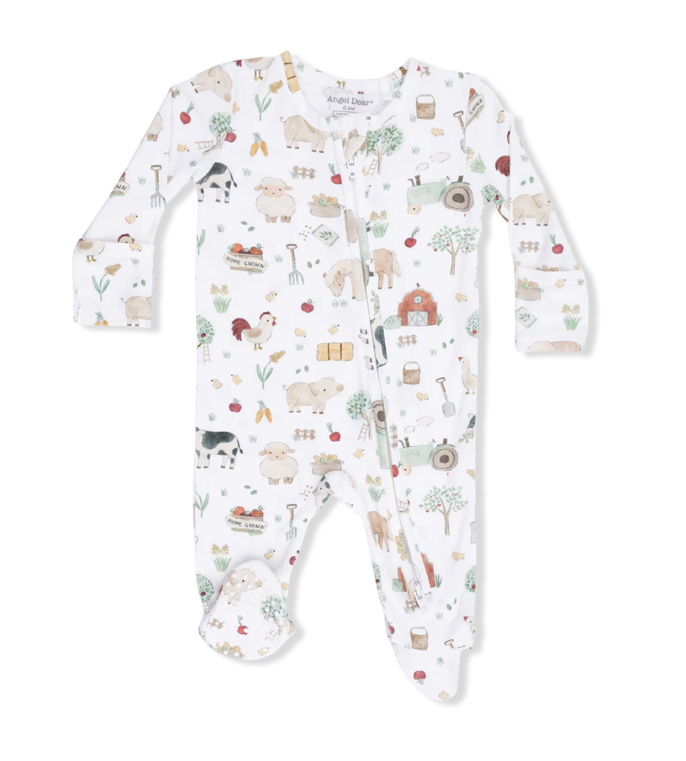 Cute Farm Animals Print 2-Way Zip Footie